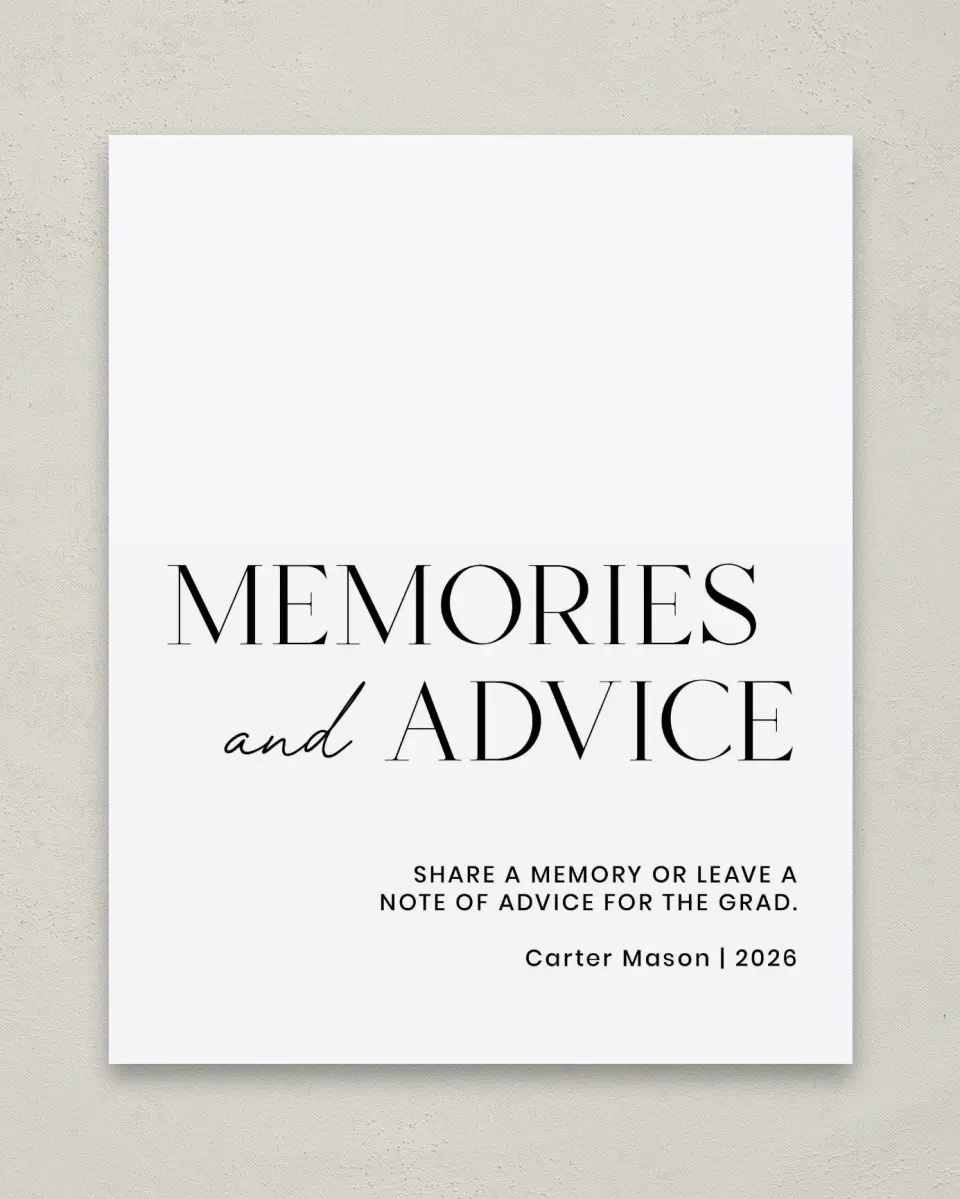 This is a 8" x 10" Memory & Advice Grad Sign called Classy Cool Grad printed in full color