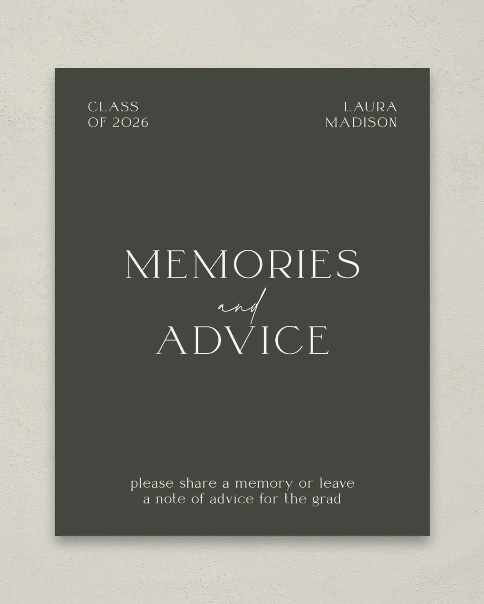 This is a 8" x 10" Memory & Advice Grad Sign called New Beginnings printed in full color
