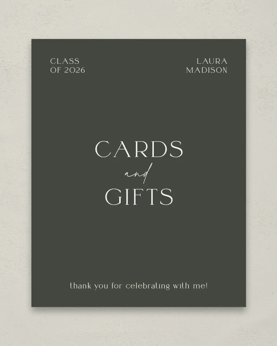This is a 8" x 10" Cards & Gifts Grad Sign called New Beginnings printed in full color
