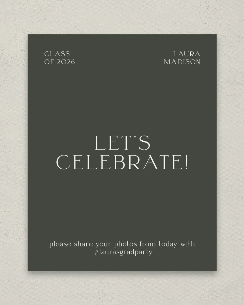 This is a 8" x 10" Let's Celebrate & Snap a Photo Grad Sign called New Beginnings printed in full color