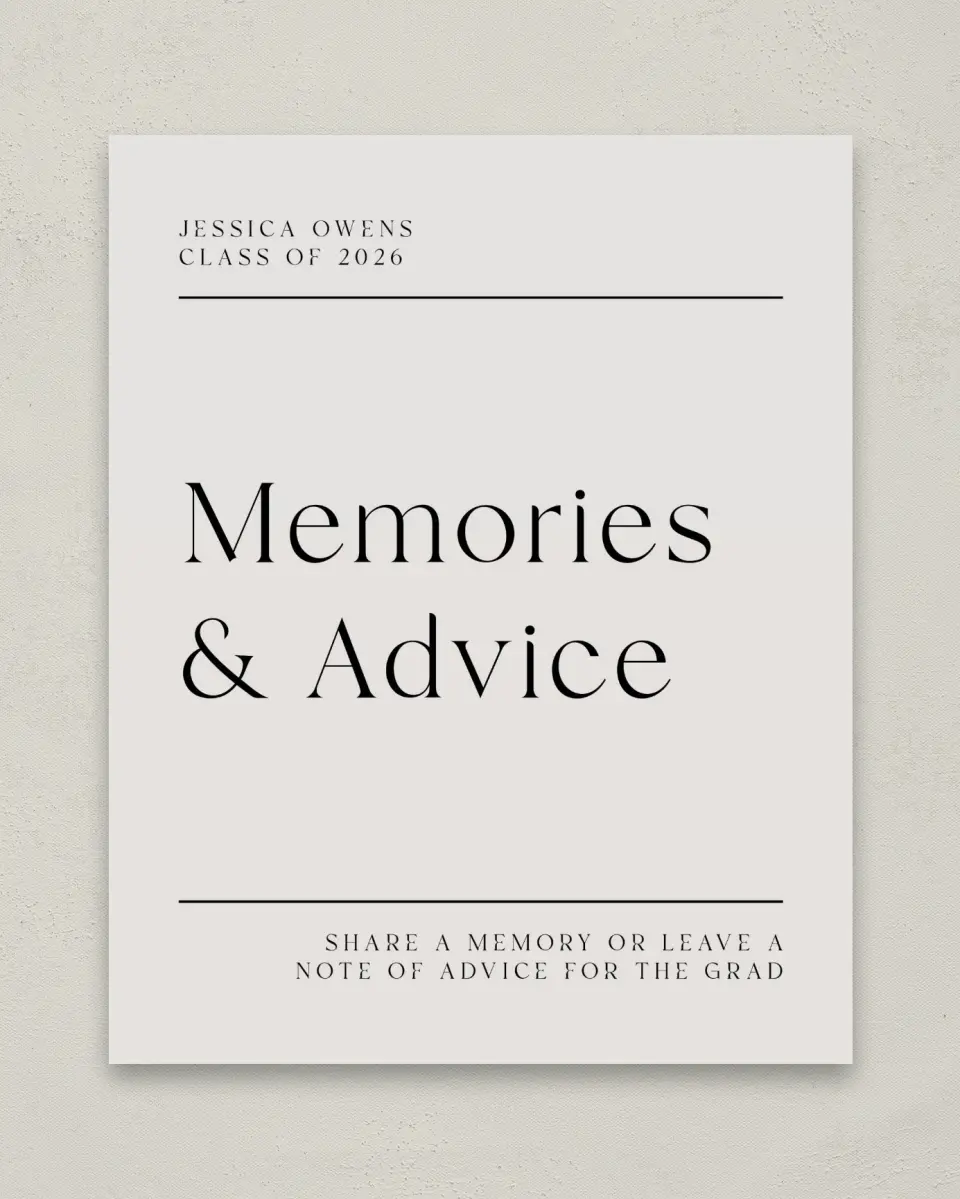 This is a 8" x 10" Memory & Advice Grad Sign called Start of Something New printed in full color