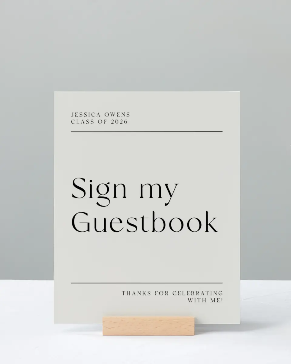 This is a 8" x 10" Guestbook Grad Sign called Start of Something New printed in full color with Silver foil