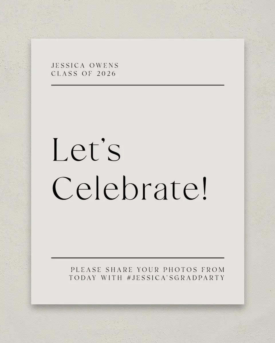 This is a 8" x 10" Let's Celebrate & Snap a Photo Grad Sign called Start of Something New printed in full color