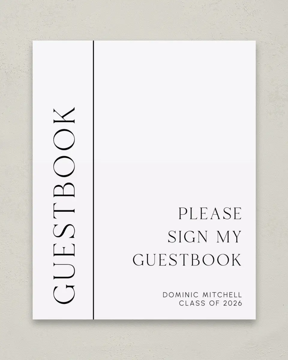 This is a 8" x 10" Guestbook Grad Sign called Sophisticated Senior printed in full color