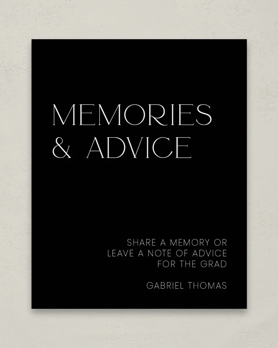 This is a 8" x 10" Memory & Advice Grad Sign called Starting Fresh printed in full color