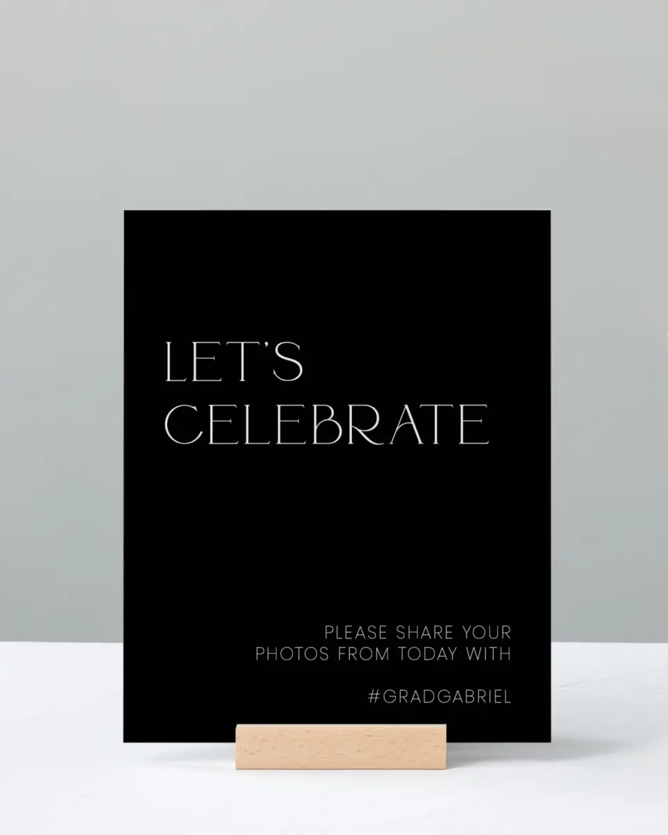 This is a 8" x 10" Let's Celebrate & Snap a Photo Grad Sign called Starting Fresh printed in full color with Silver foil