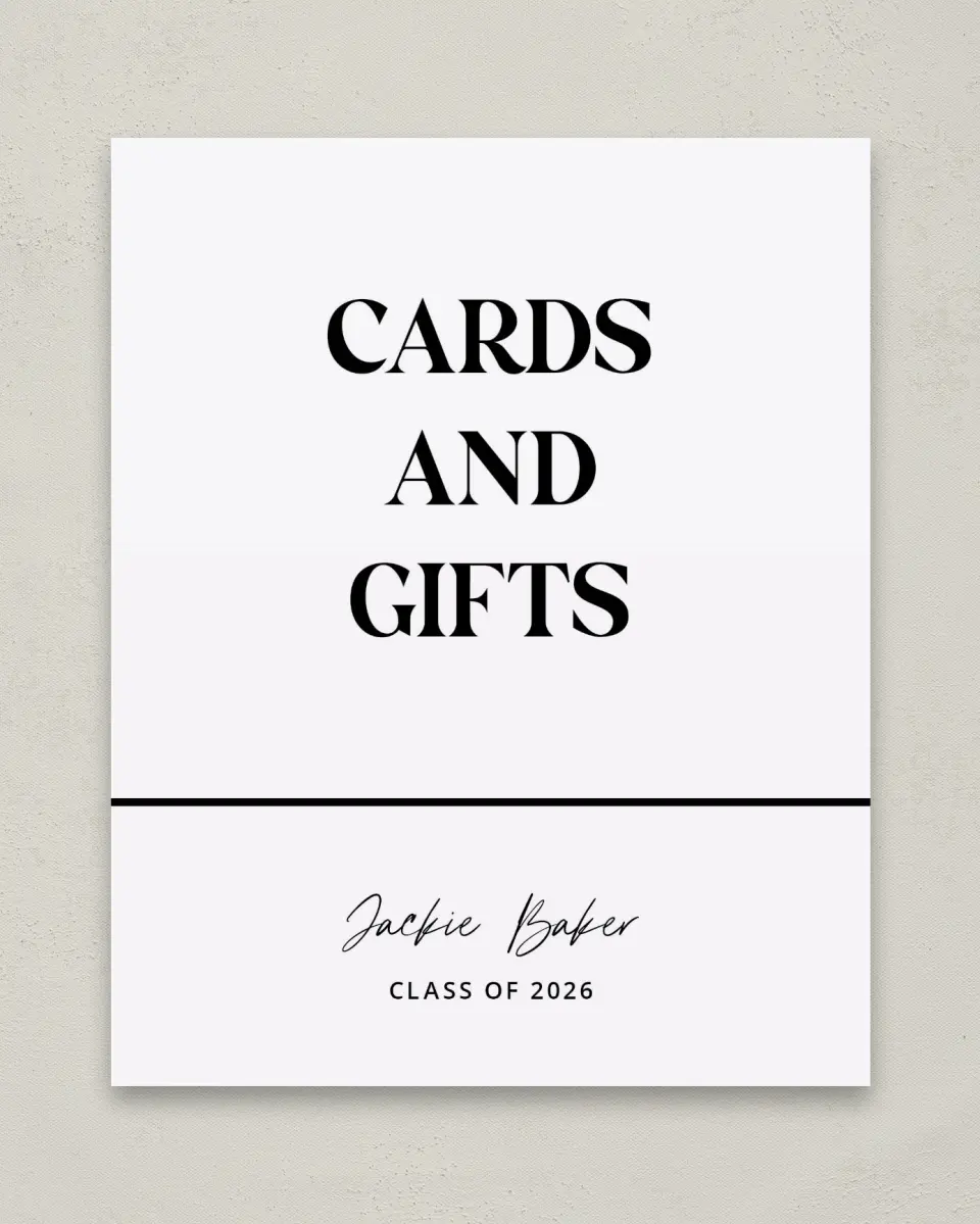 This is a 8" x 10" Cards & Gifts Grad Sign called Class Confidence printed in full color