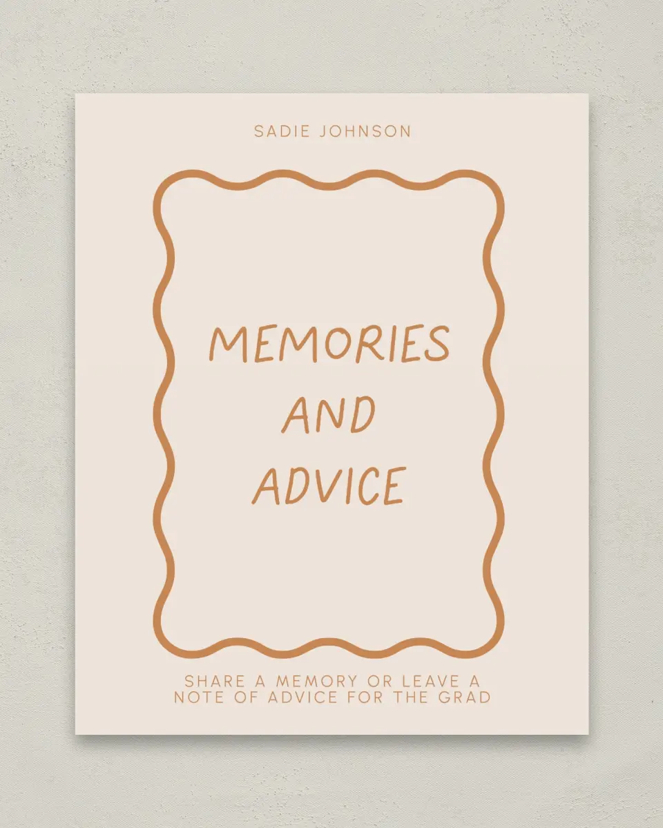 This is a 8" x 10" Memory & Advice Grad Sign called Wavy Frame Fun printed in full color