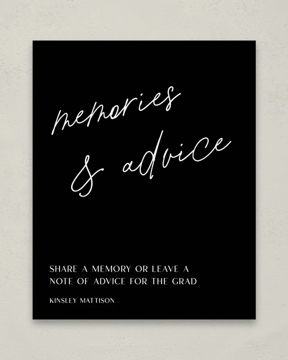 This is a 8" x 10" Memory & Advice Grad Sign called A New Chapter printed in full color