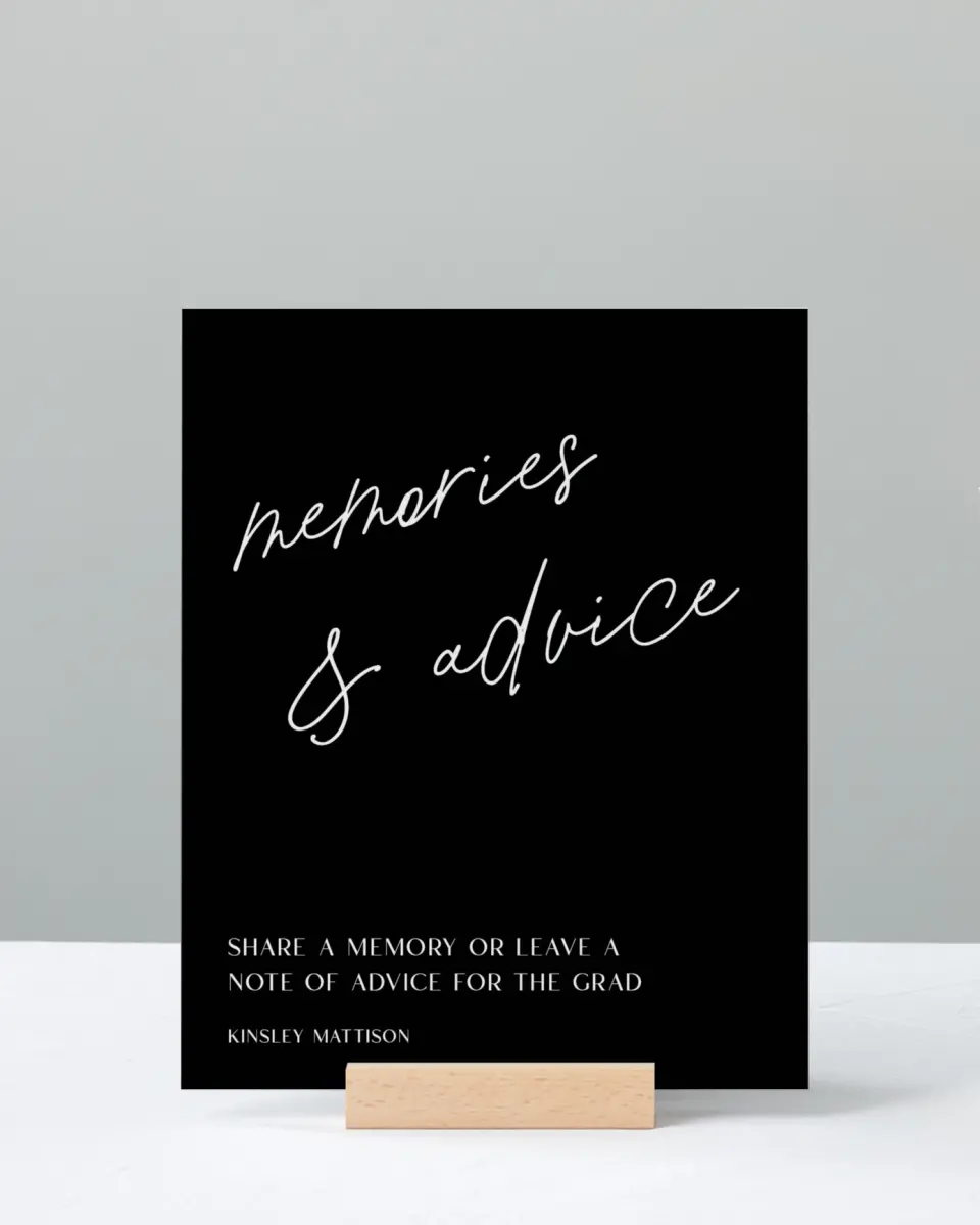This is a 8" x 10" Memory & Advice Grad Sign called A New Chapter printed in full color