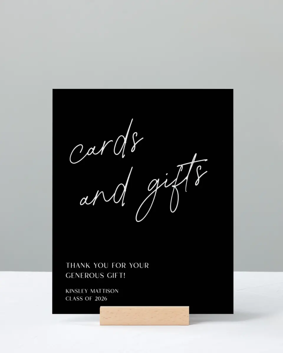 This is a 8" x 10" Cards & Gifts Grad Sign called A New Chapter printed in full color with Silver foil