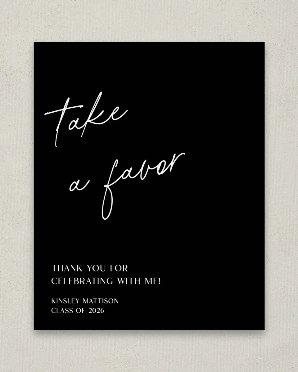 This is a 8" x 10" Take a Favor Grad Sign called A New Chapter printed in full color