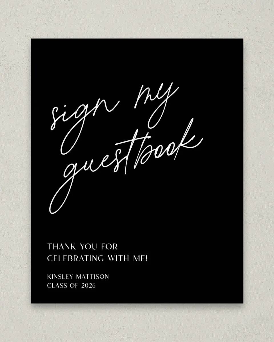 This is a 8" x 10" Guestbook Grad Sign called A New Chapter printed in full color