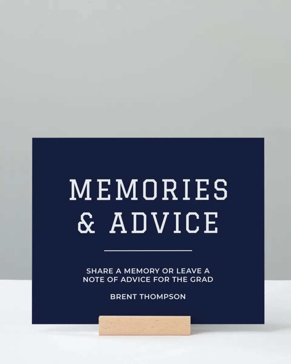 This is a 8" x 10" Memory & Advice Grad Sign called Classic Celebration printed in full color with Silver foil