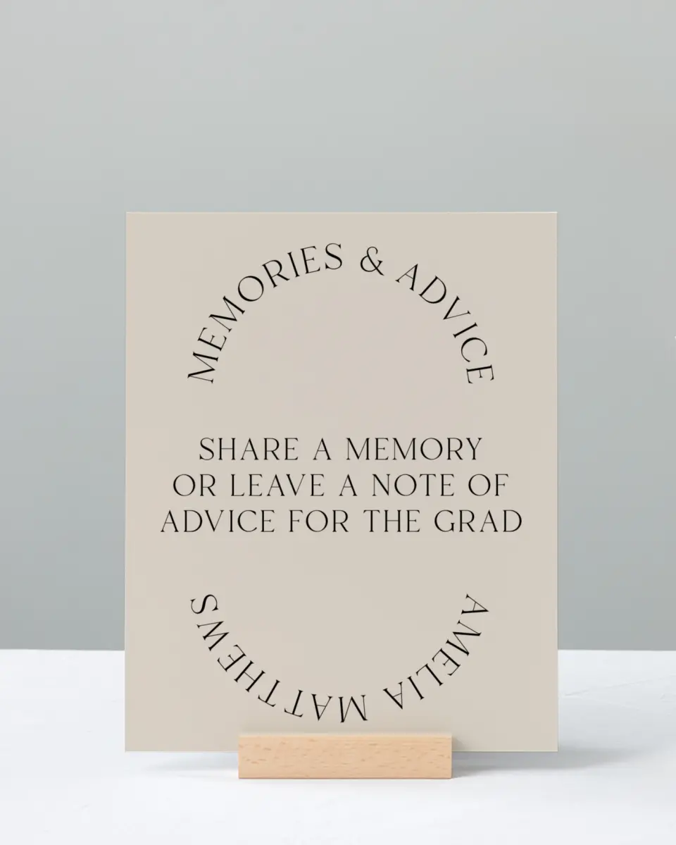 This is a 8" x 10" Memory & Advice Grad Sign called Time To Shine printed in full color with Silver foil