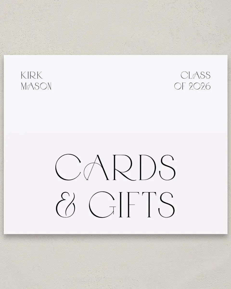 This is a 8" x 10" Cards & Gifts Grad Sign called Milestones and Memories printed in full color