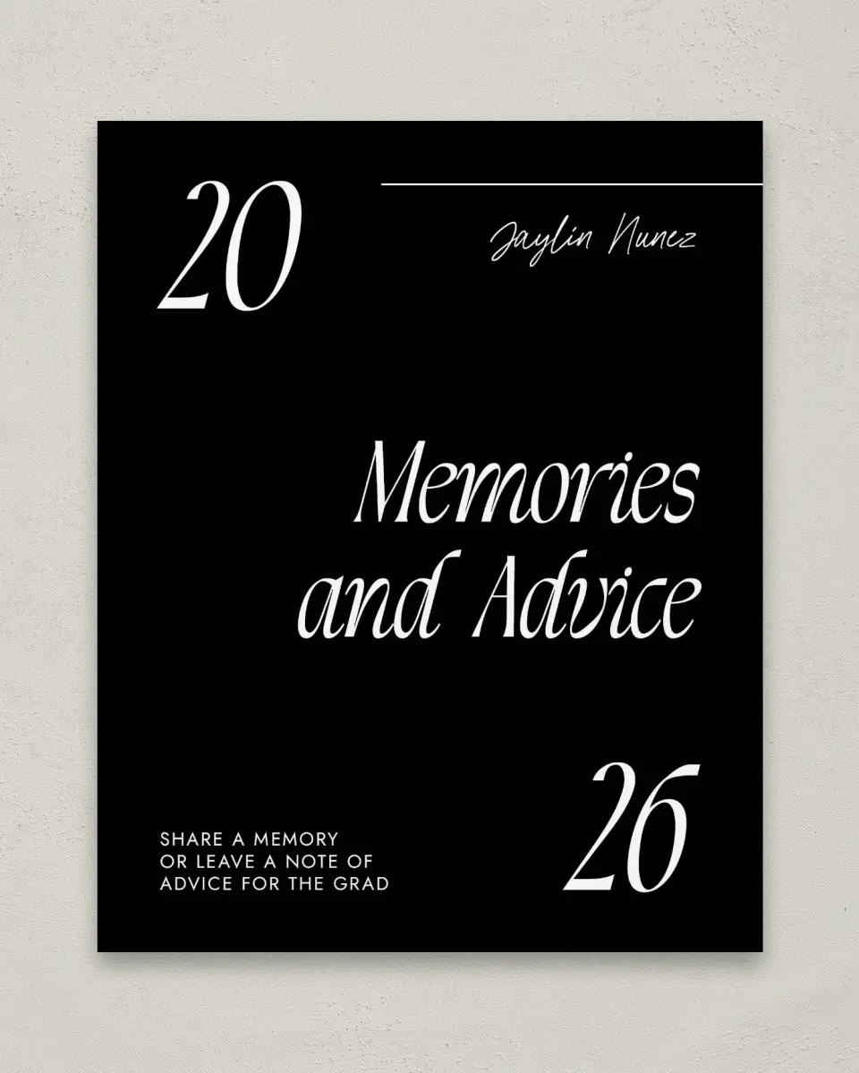 This is a 8" x 10" Memory & Advice Grad Sign called Your Year! printed in full color