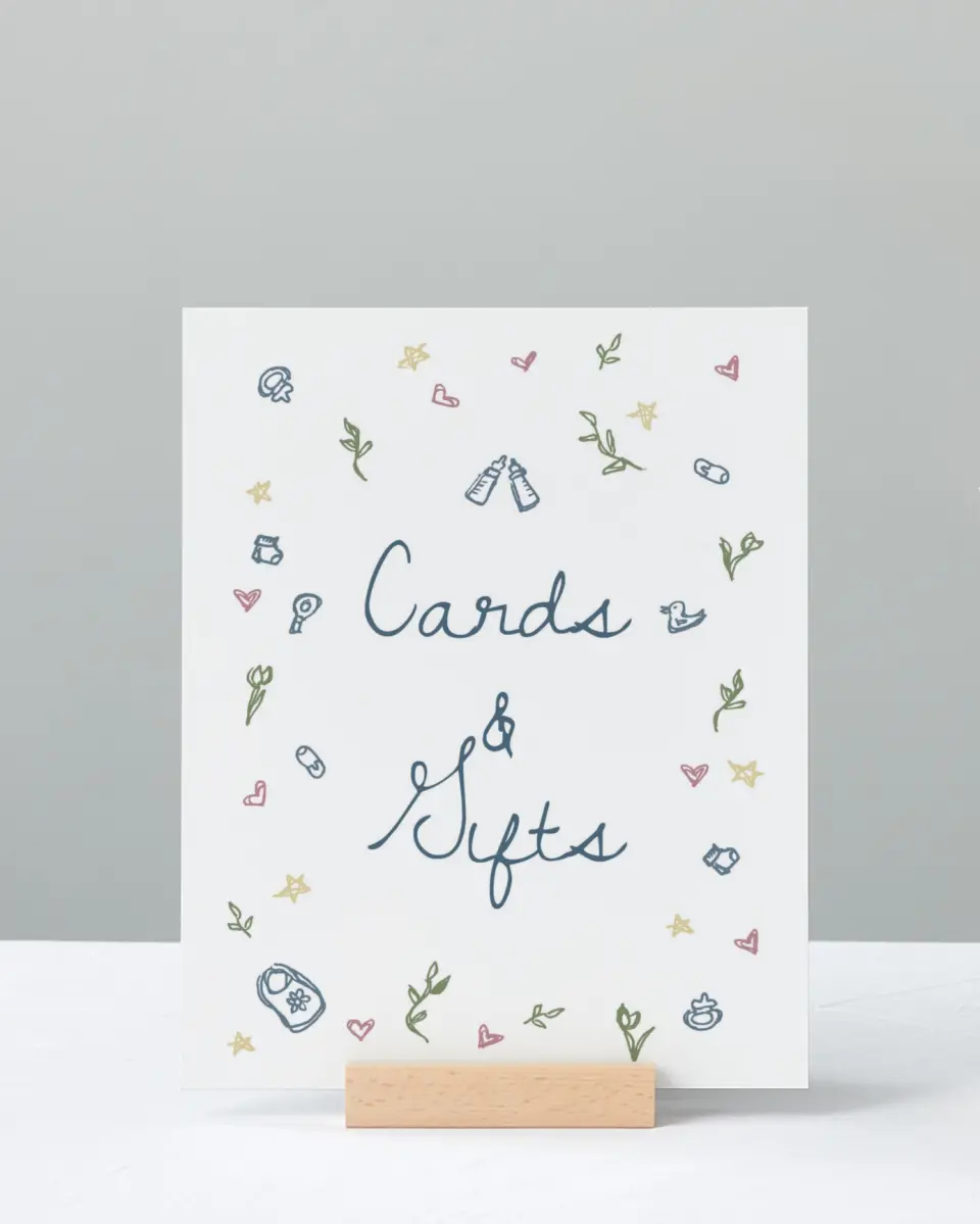 This is a 8" x 10" Cards & Gifts Baby Shower Sign called Dainty Delight printed in full color