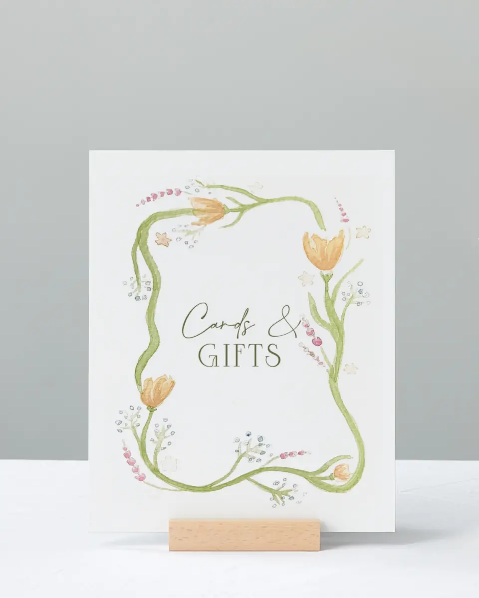This is a 8" x 10" Cards & Gifts Sign called Garden Party printed in full color