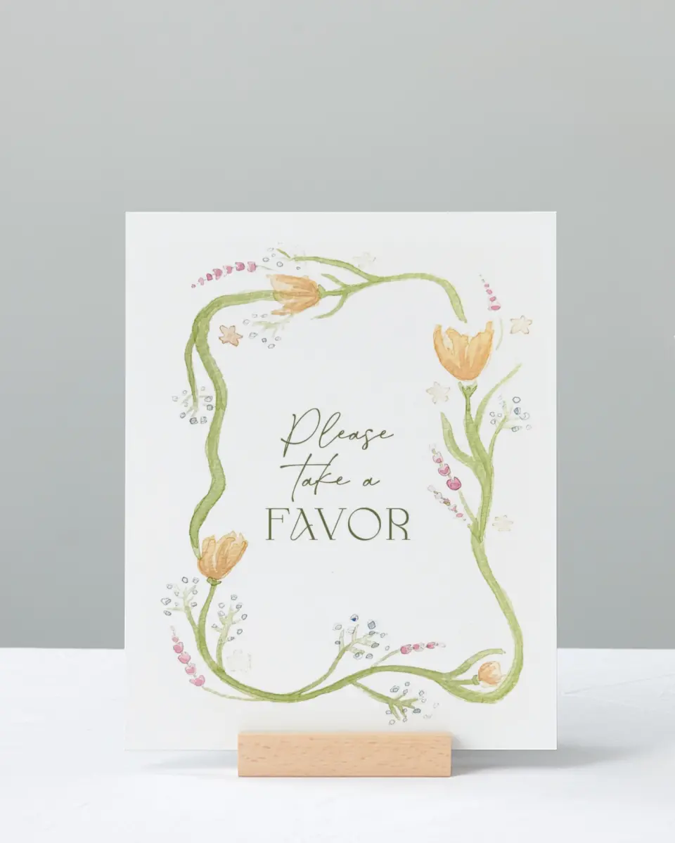 This is a 8" x 10" Favor Sign called Garden Party printed in full color