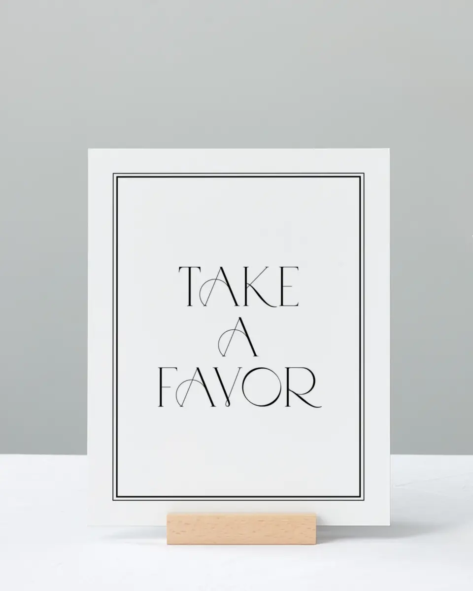 This is a 8" x 10" Favor Sign called Clean and Classy printed in full color