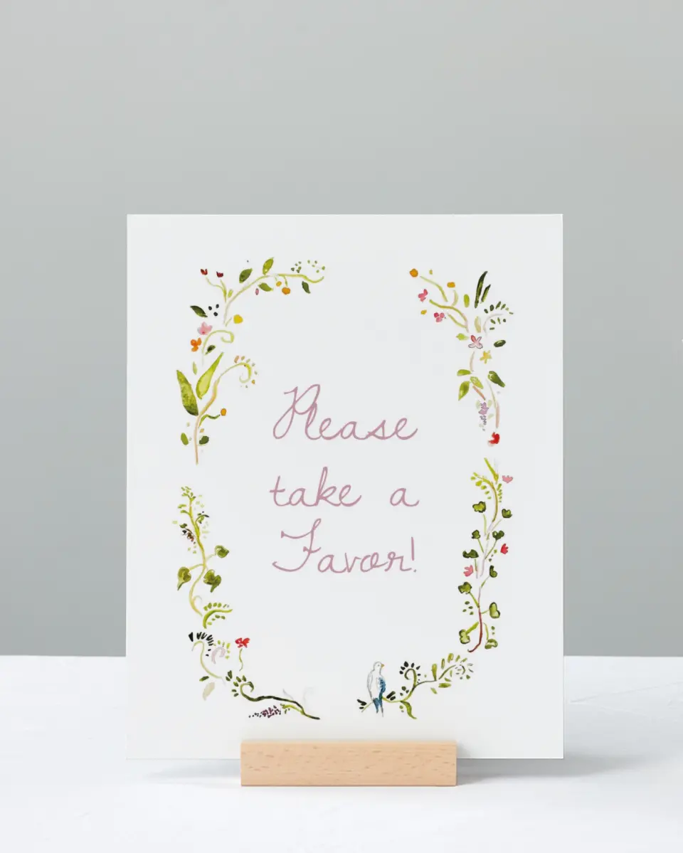 This is a 8" x 10" Favor Sign called Fairy Garden printed in full color