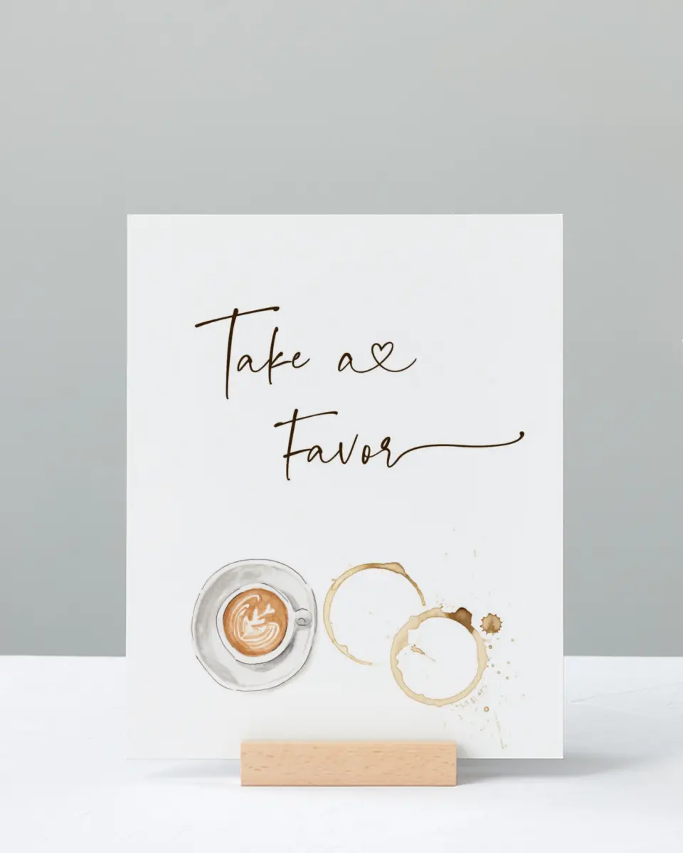 This is a 8" x 10" Favor Sign called Love is Brewing printed in full color