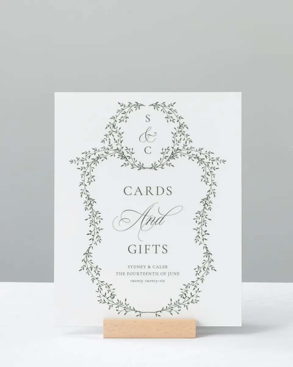 This is a 8" x 10" Cards & Gifts Sign called Elegant Frame printed in full color