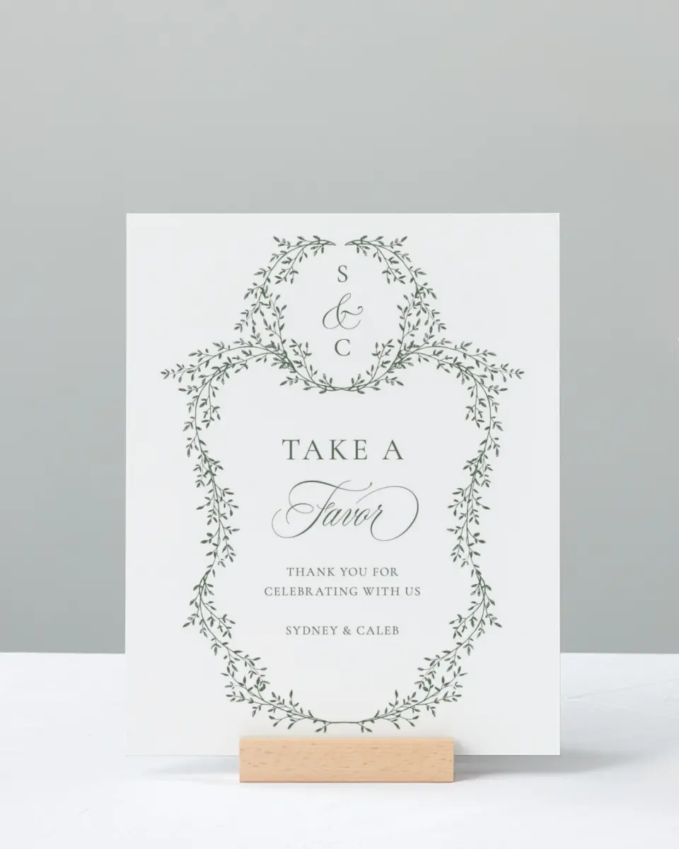 This is a 8" x 10" Favor Sign called Elegant Frame printed in full color