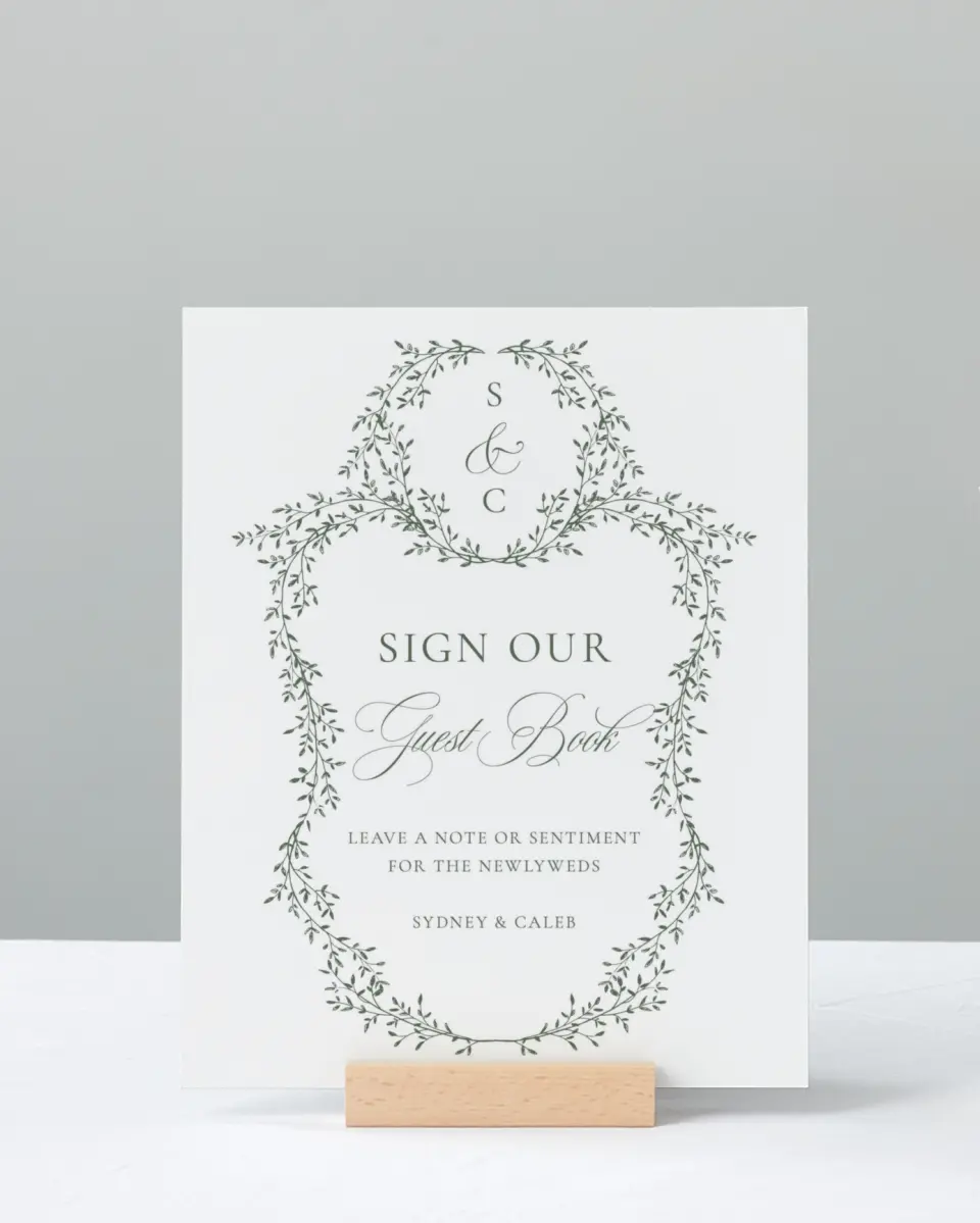 This is a 8" x 10" Guest Book Sign called Elegant Frame printed in full color