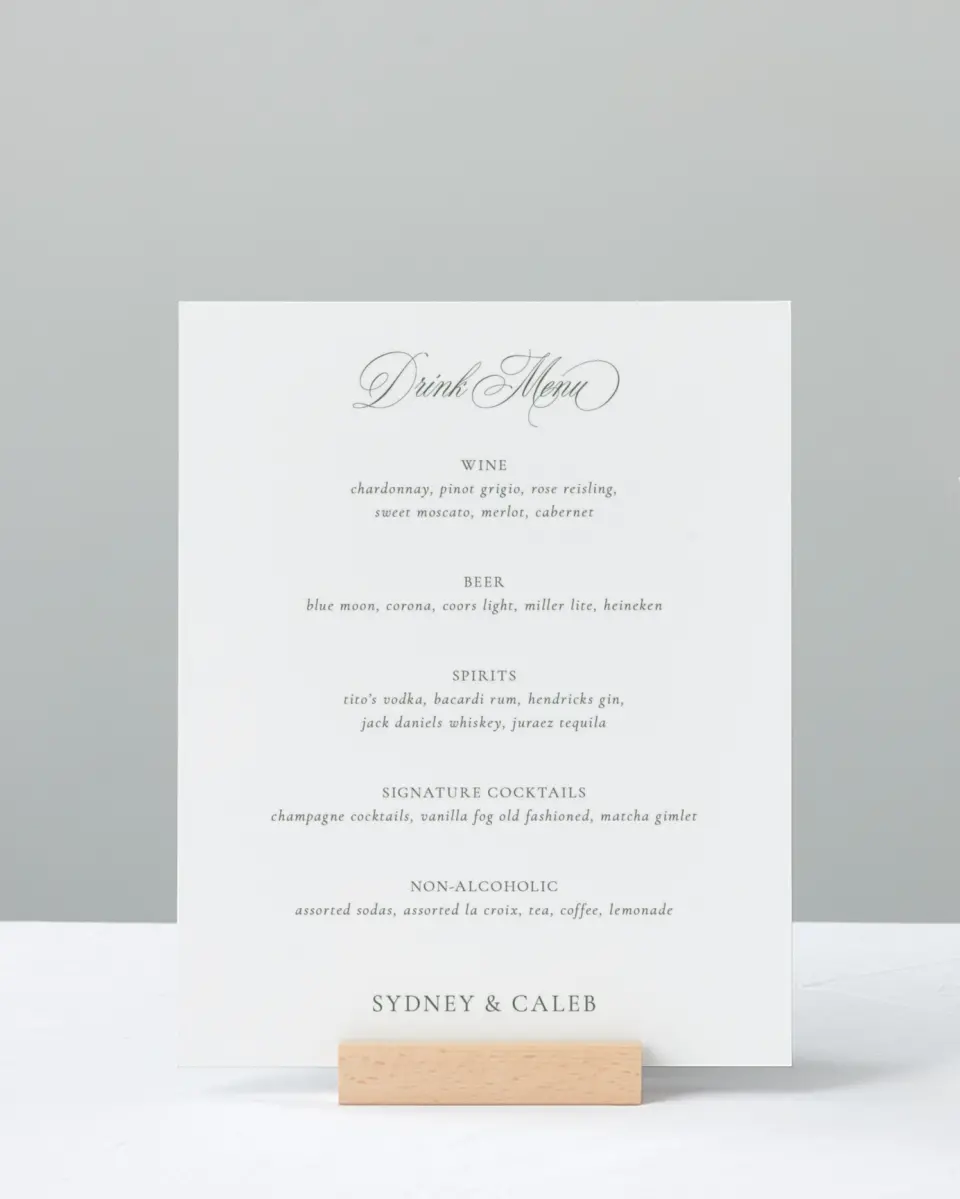 This is a 8" x 10" Menu Sign called Elegant Frame printed in full color