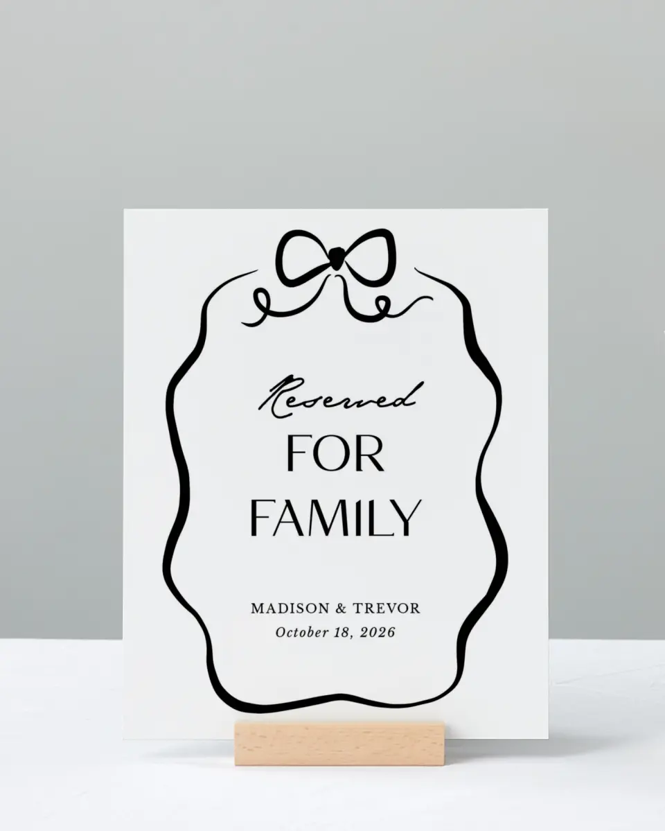 This is a 8" x 10" Reserved Seating Sign called The Madison printed in full color with Gold foil