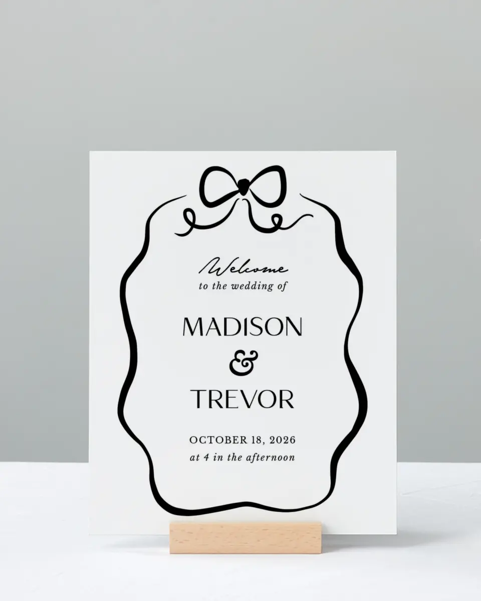 This is a 8" x 10" Welcome Sign called The Madison printed in full color with Rose Gold foil