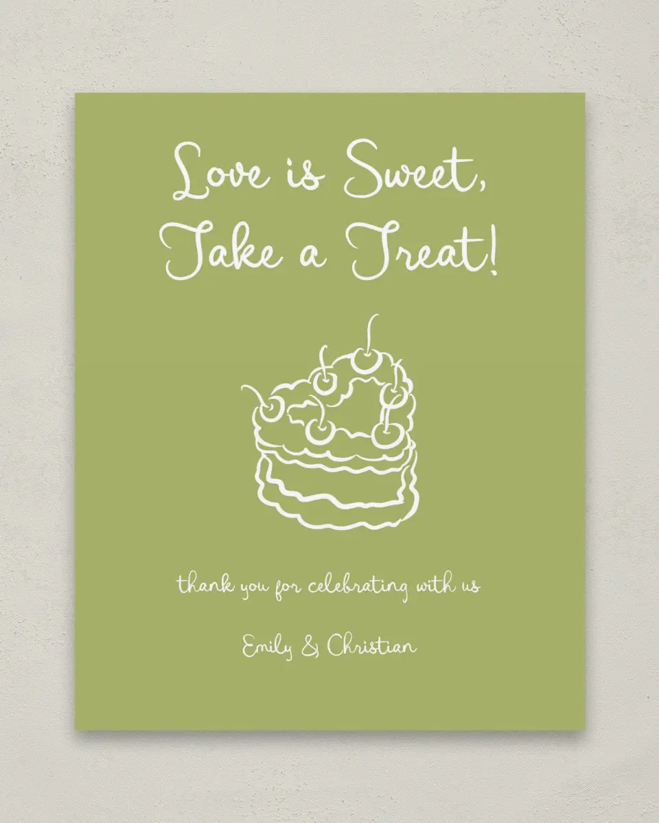 This is a 8" x 10" Favor Sign called Wedding Whimsy printed in full color