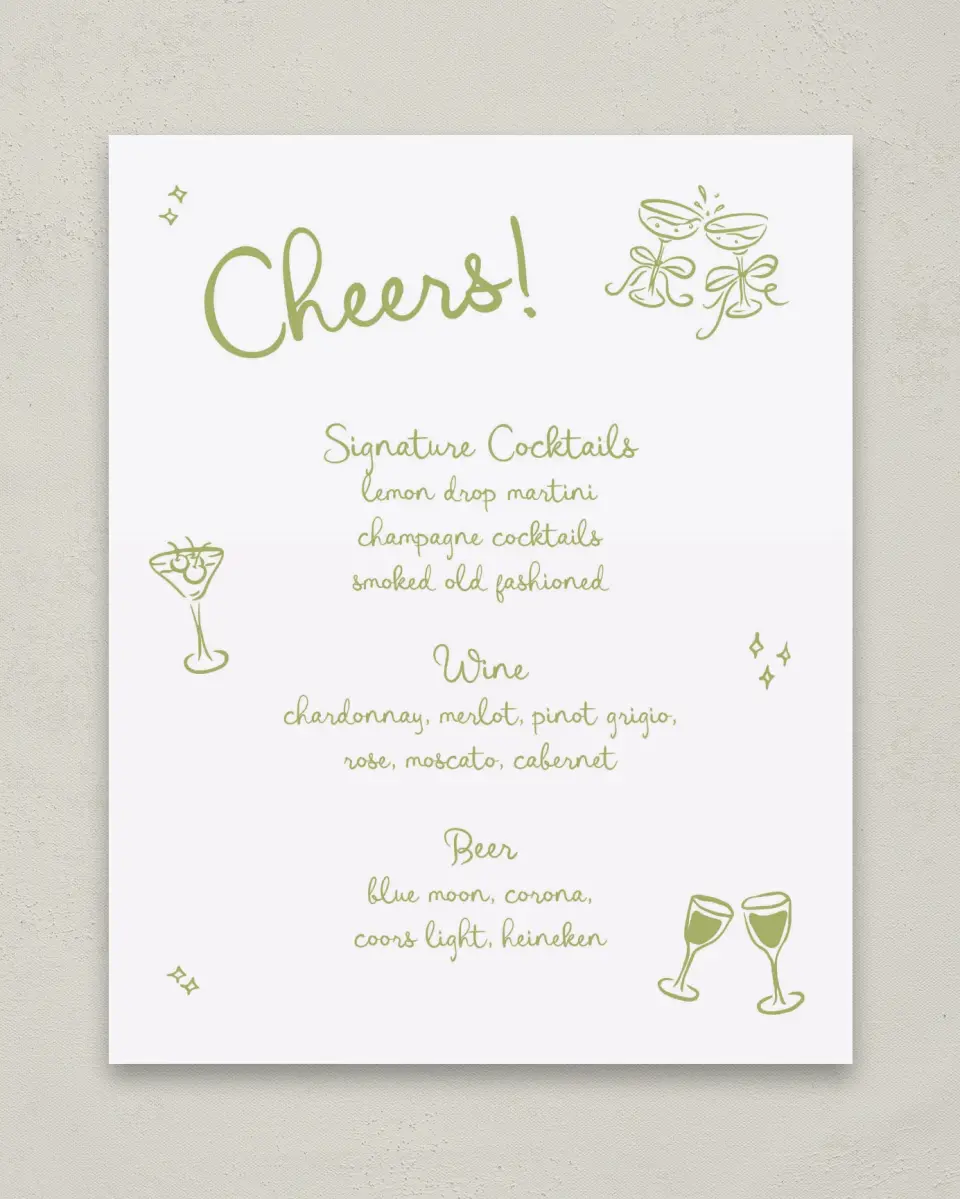 This is a 8" x 10" Menu Sign called Wedding Whimsy printed in full color