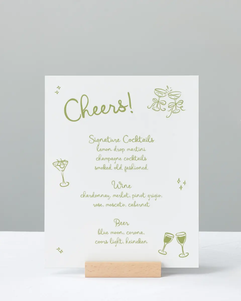 This is a 8" x 10" Menu Sign called Wedding Whimsy printed in full color