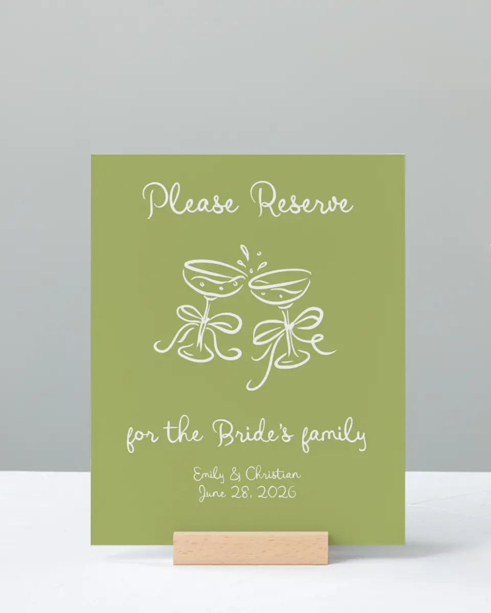 This is a 8" x 10" Reserved Seating Sign called Wedding Whimsy printed in full color