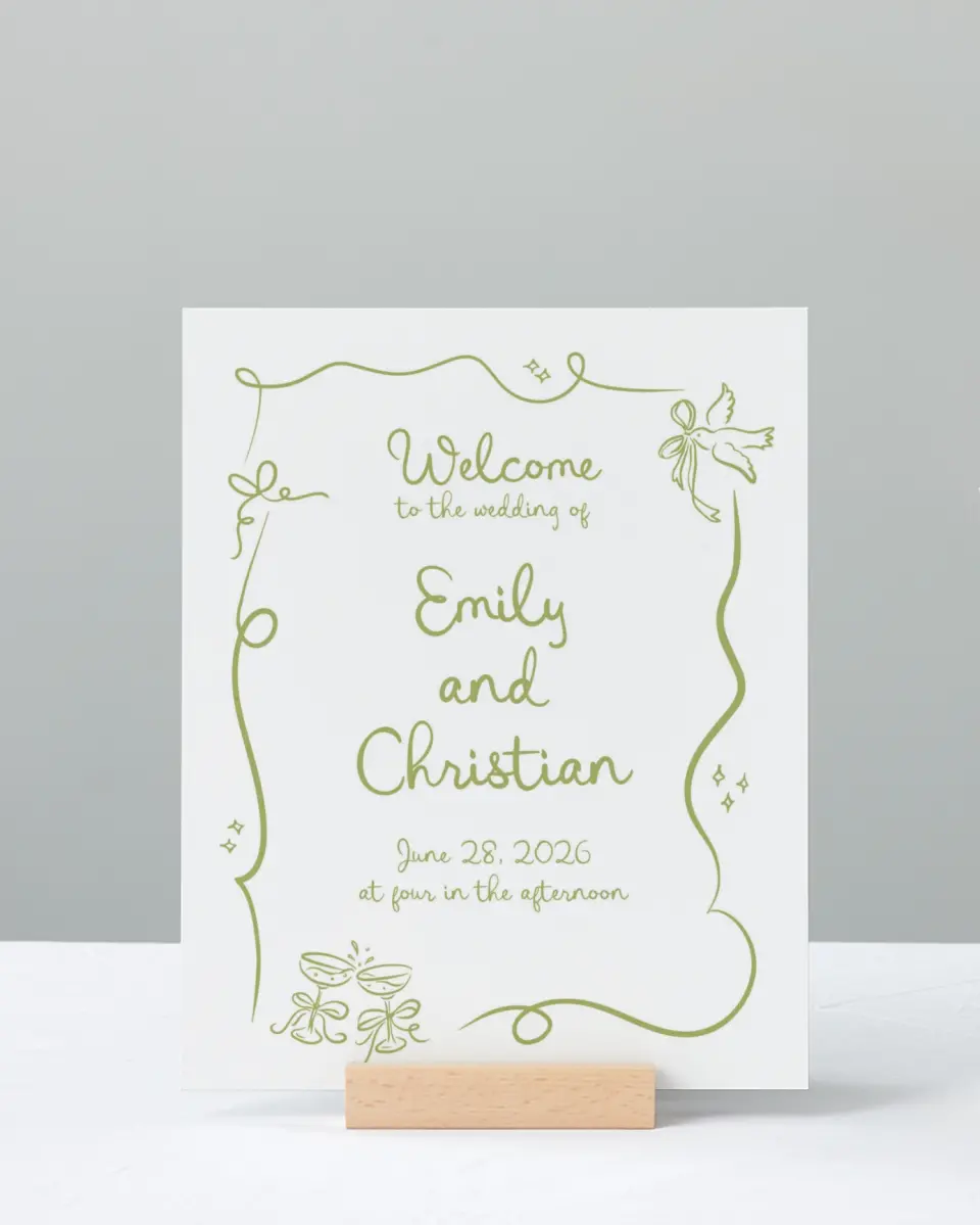 This is a 8" x 10" Welcome Sign called Wedding Whimsy printed in full color