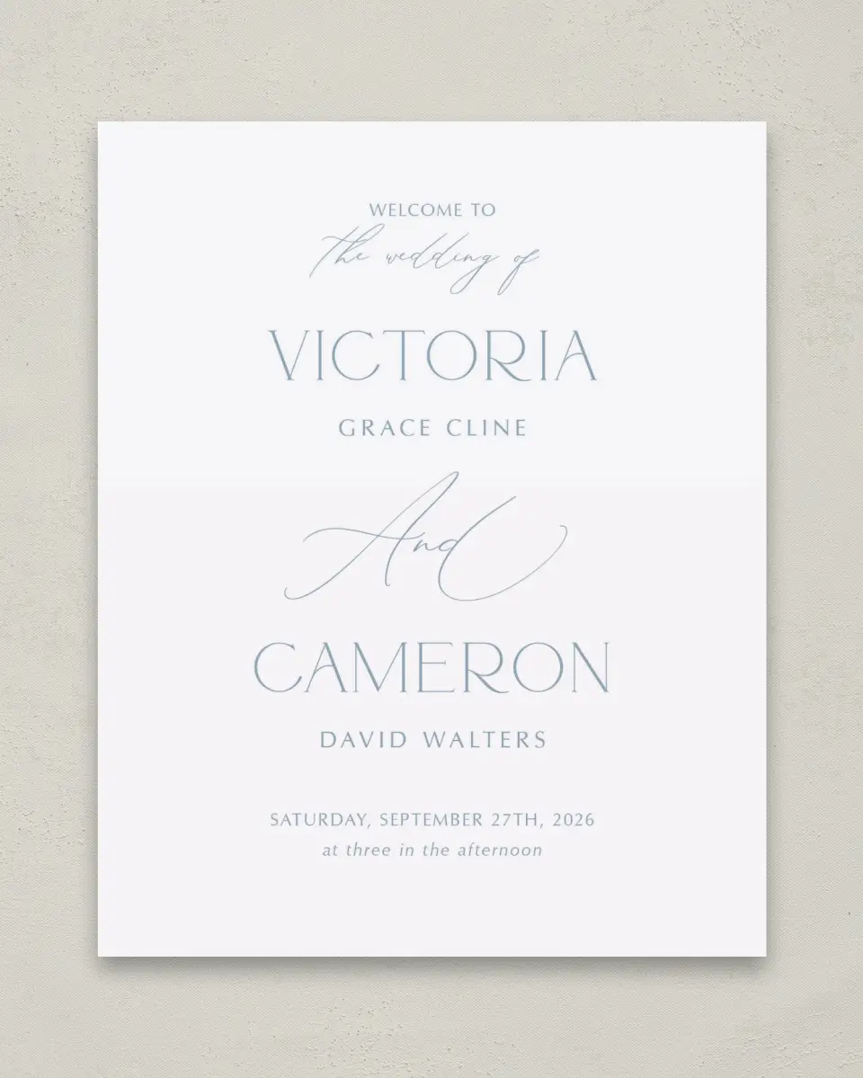 This is a 8" x 10" Welcome Sign called The Victoria printed in full color with Silver foil
