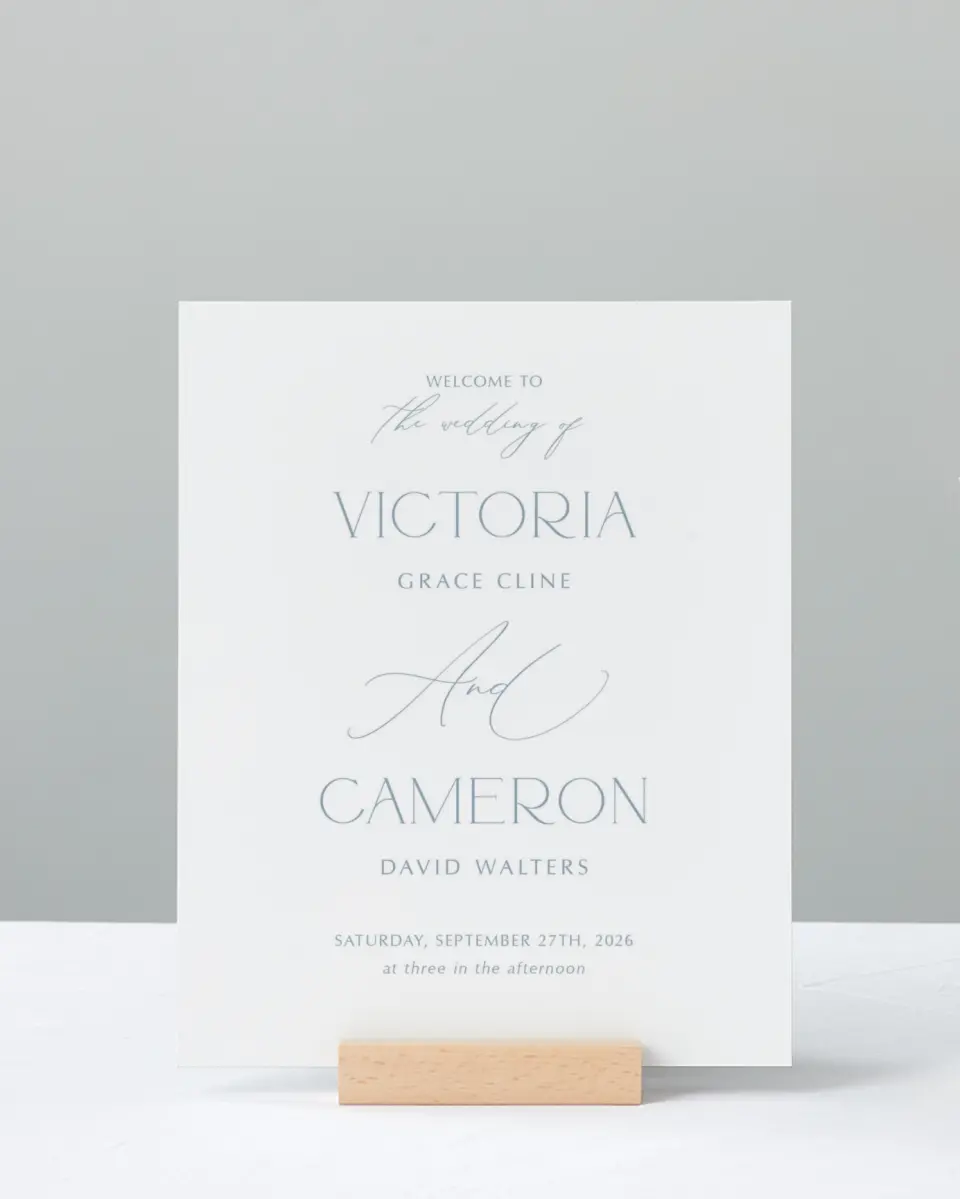 This is a 8" x 10" Welcome Sign called The Victoria printed in full color with Gold foil