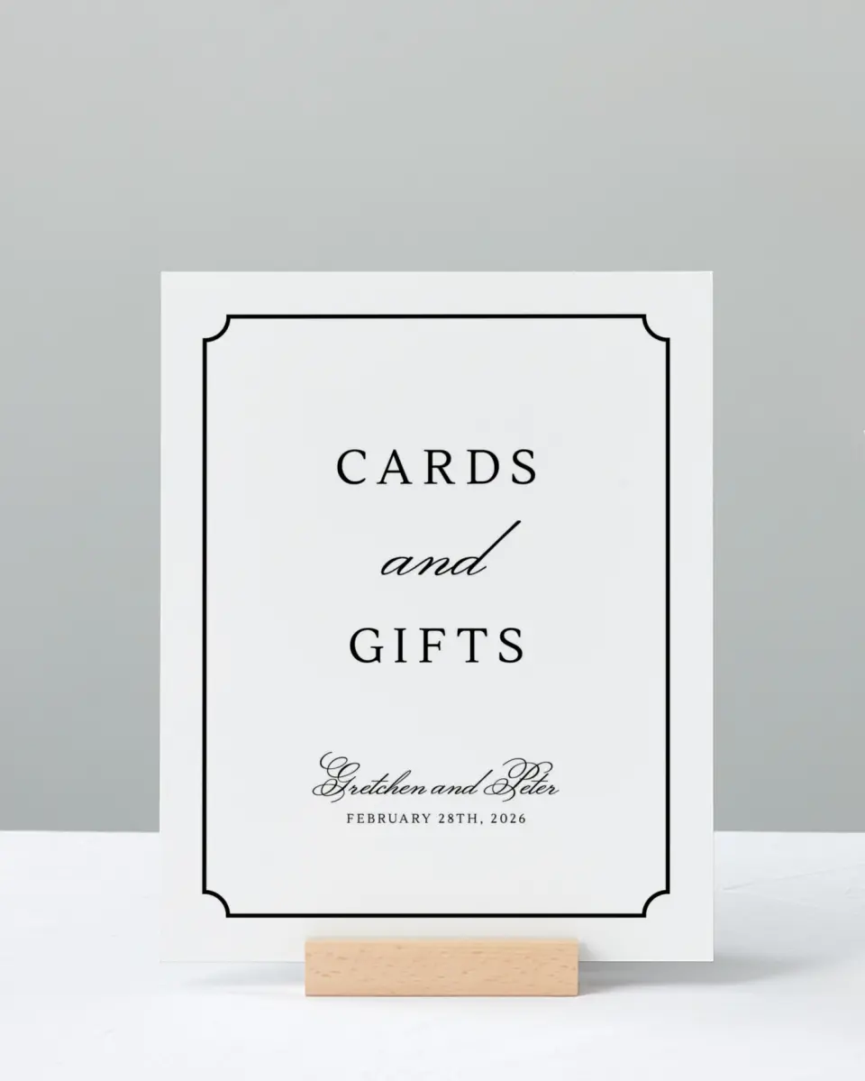 This is a 8" x 10" Cards & Gifts Sign called Elegant Tradition printed in full color with Silver foil