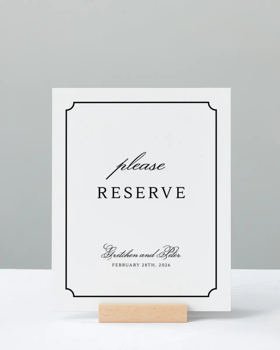 This is a 8" x 10" Reserved Seating Sign called Elegant Tradition printed in full color