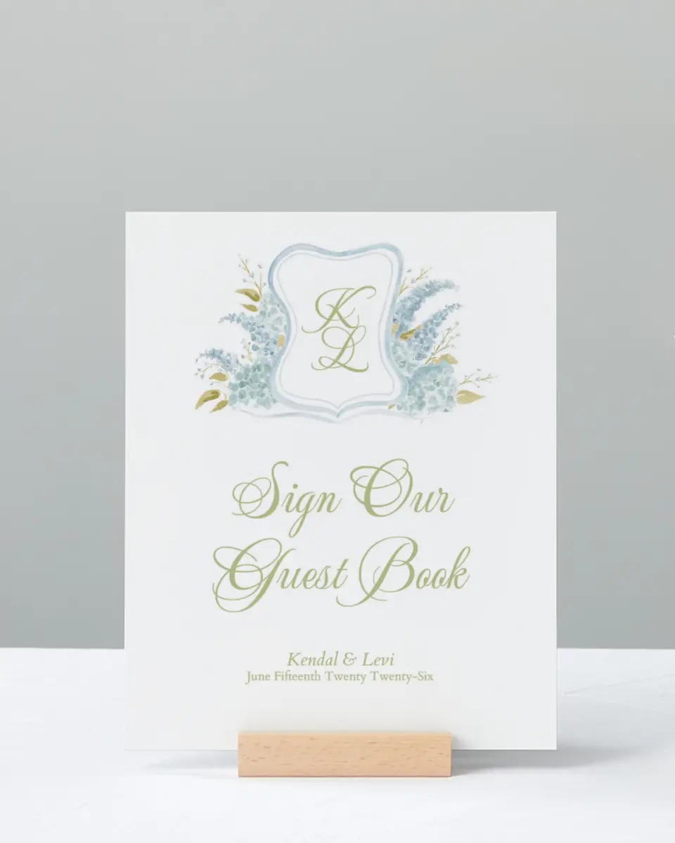 This is a 8" x 10" Guest Book Sign called Southern Belle printed in full color with Gold foil