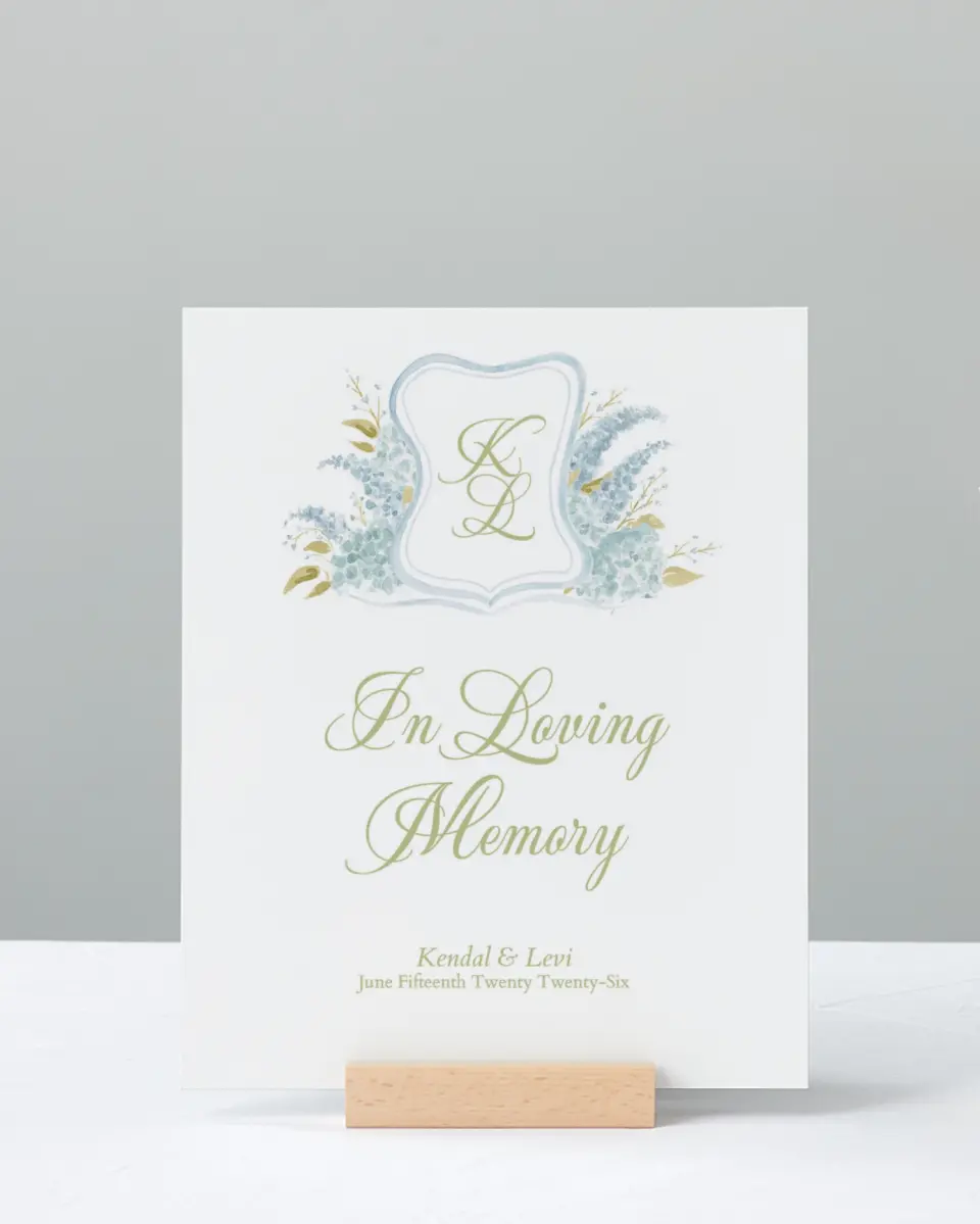This is a 8" x 10" Loving Memory Sign called Southern Belle printed in full color with Rose Gold foil