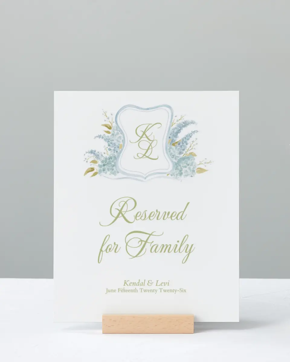 This is a 8" x 10" Reserved Seating Sign called Southern Belle printed in full color with Silver foil