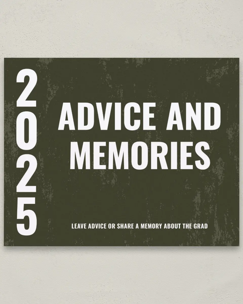 This is a 8" x 10" Memory & Advice Grad Sign called Genuine Graduate printed in full color