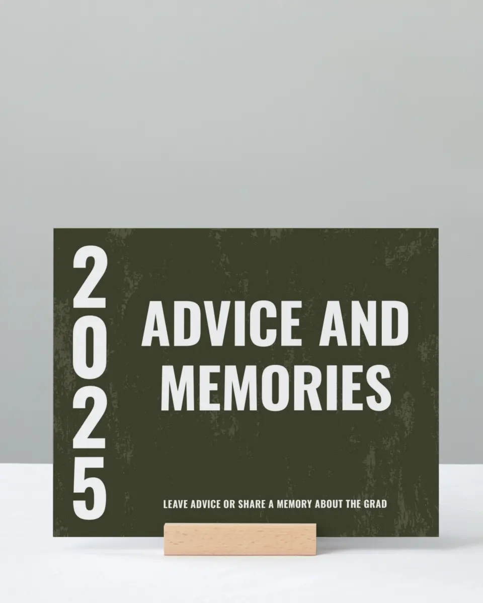 This is a 8" x 10" Memory & Advice Grad Sign called Genuine Graduate printed in full color with Rose Gold foil