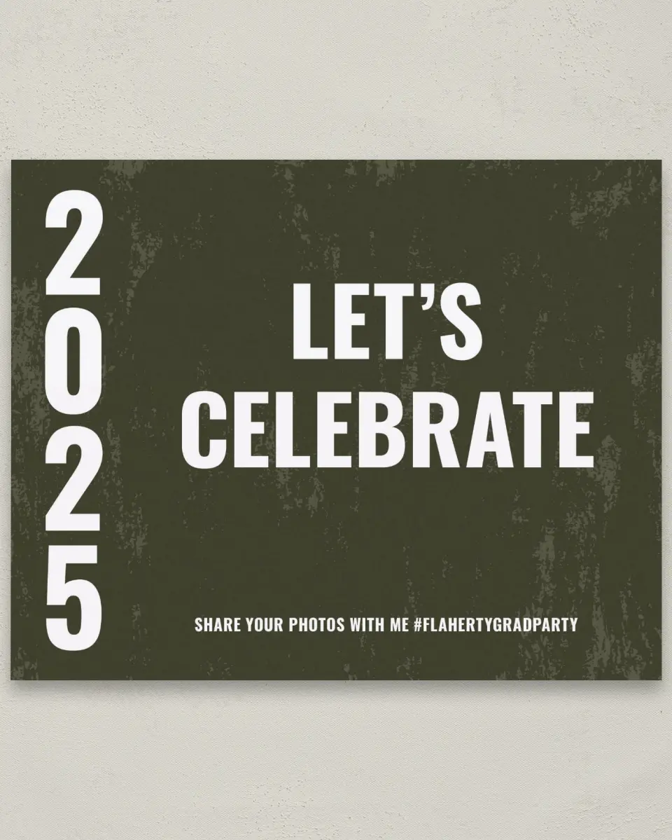 This is a 8" x 10" Let's Celebrate & Snap a Photo Grad Sign called Genuine Graduate printed in full color