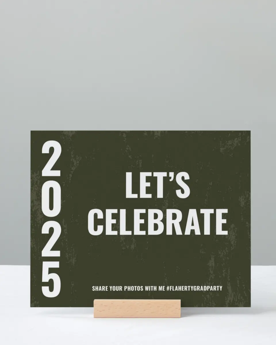 This is a 8" x 10" Let's Celebrate & Snap a Photo Grad Sign called Genuine Graduate printed in full color