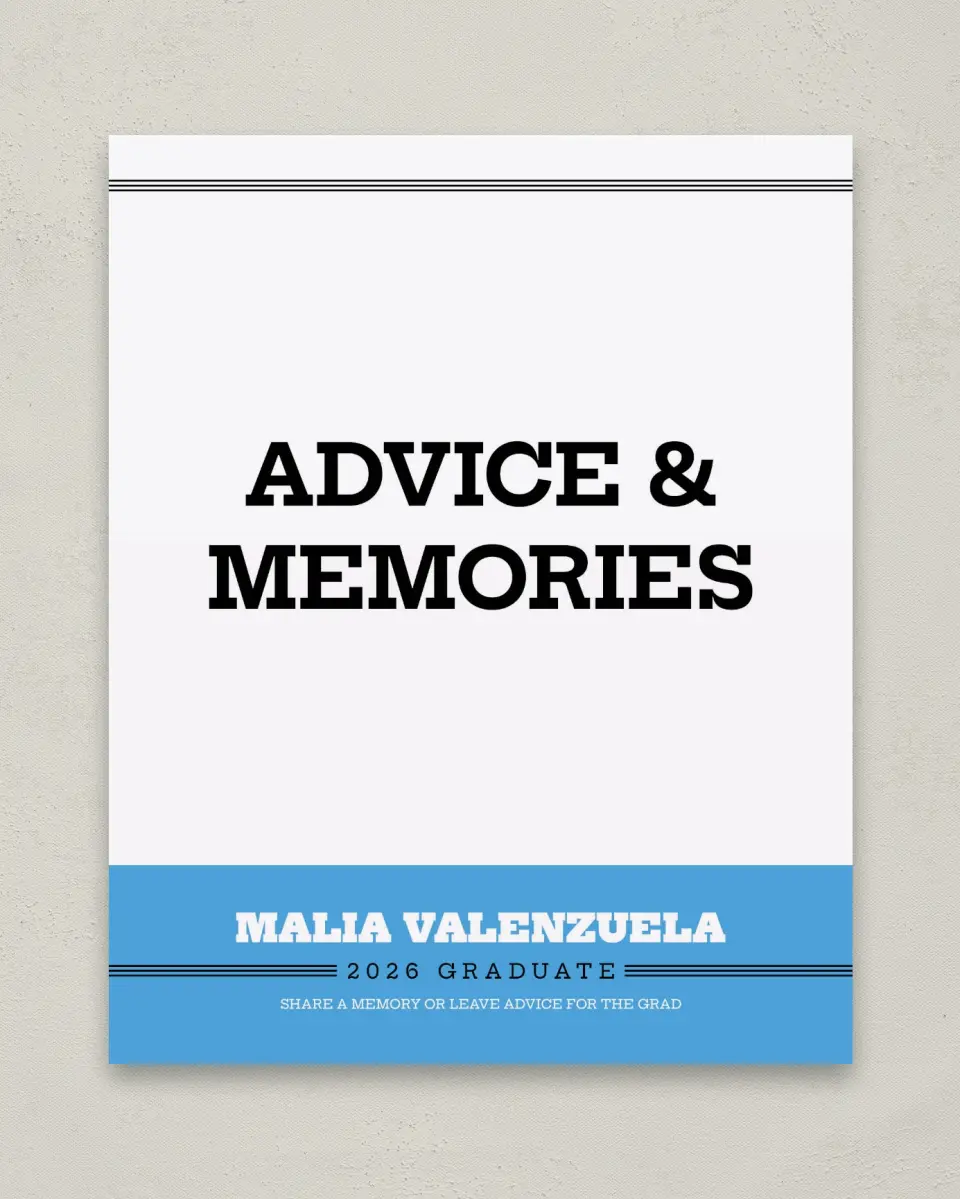 This is a 8" x 10" Memory & Advice Grad Sign called Sporty Spice printed in full color
